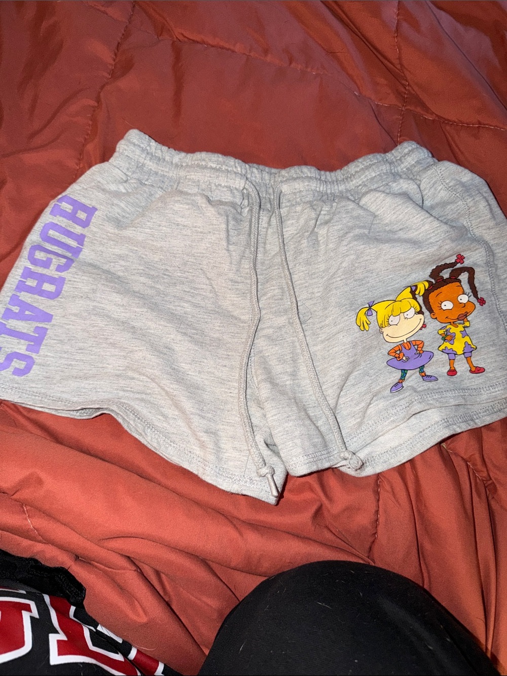 Nickelodeon Grey Women's Athletic Shorts with Purple 'Rugrats' Text